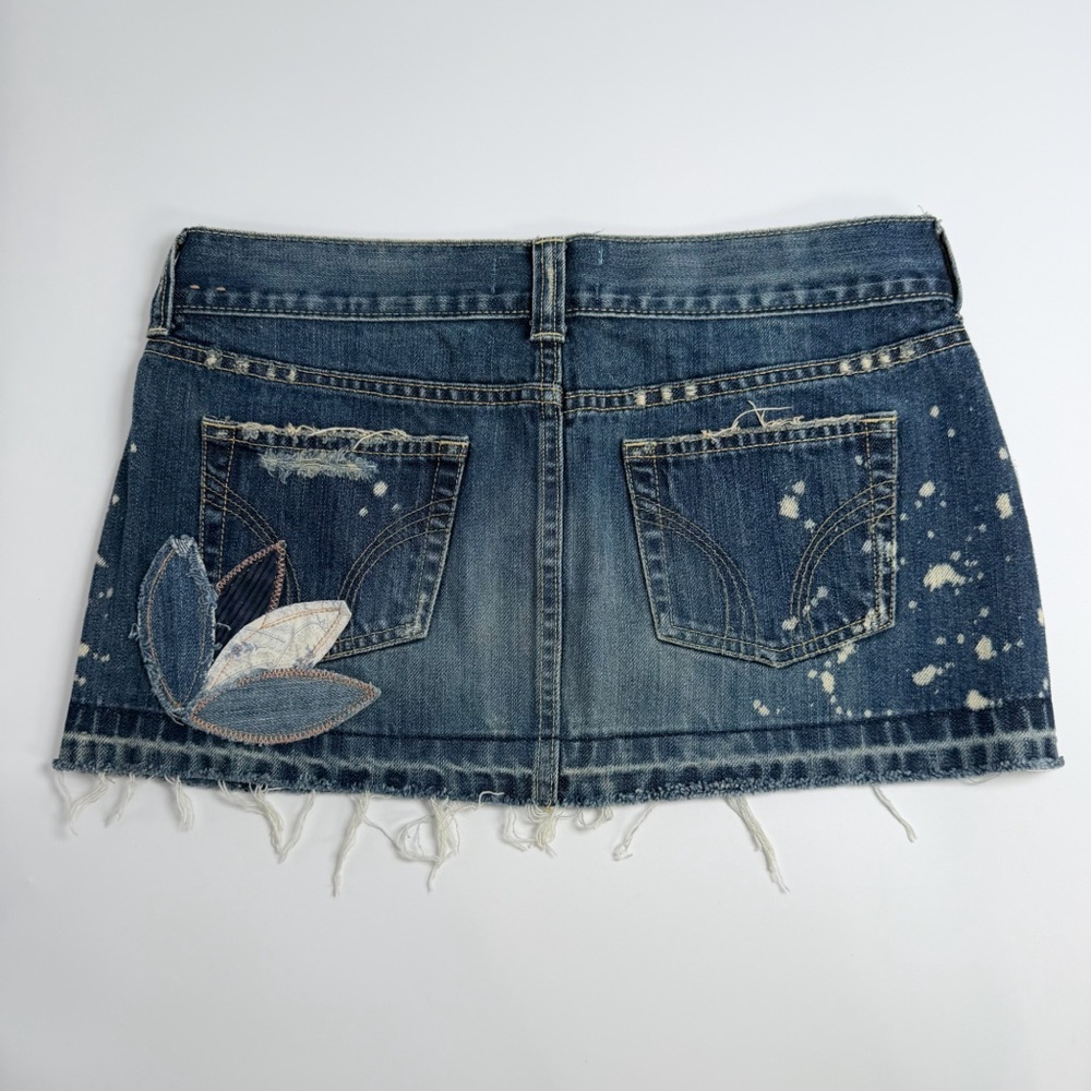 Vintage Hollister Patch Released Raw Hem Distressed Bleached Denim Mini Skirt 1 - Picture 5 of 10